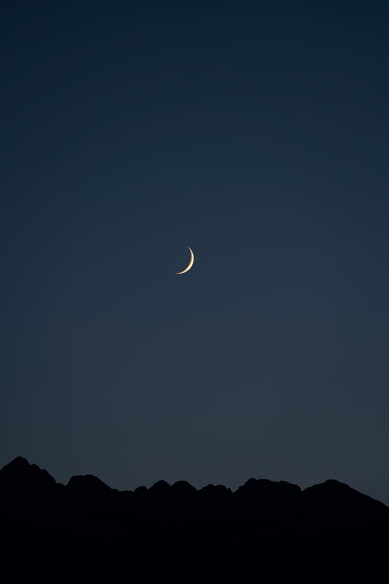 month, night, mountains, silhouette, HD phone wallpaper