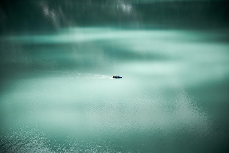 lake, boat, minimalism, water, surface, calm, HD wallpaper