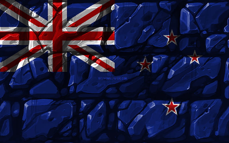 New Zealand flag, brickwall Oceanian countries, national symbols, Flag of New Zealand, creative, New Zealand, Oceania, New Zealand 3D flag, HD wallpaper