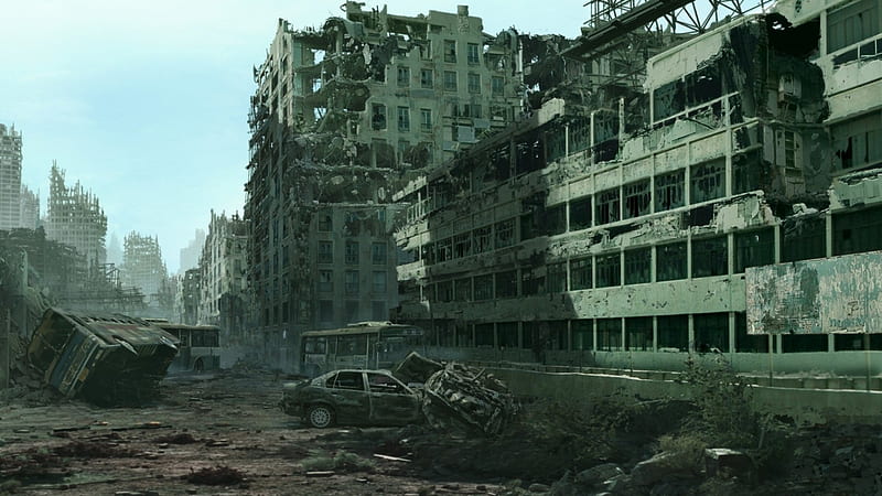 Dystopia, city, ruins, forgotten, post apocalyptic, HD wallpaper