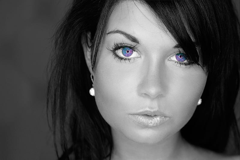 Blue eye, black and white, face, female, girl, HD phone wallpaper