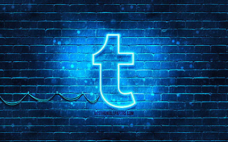 Tumblr blue logo blue brickwall, Tumblr logo, social networks, Tumblr neon logo, Tumblr, HD wallpaper