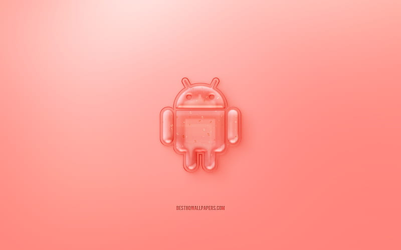 Android 3D logo, red background, Android jelly logo, Android emblem, creative 3D art, Android, HD wallpaper