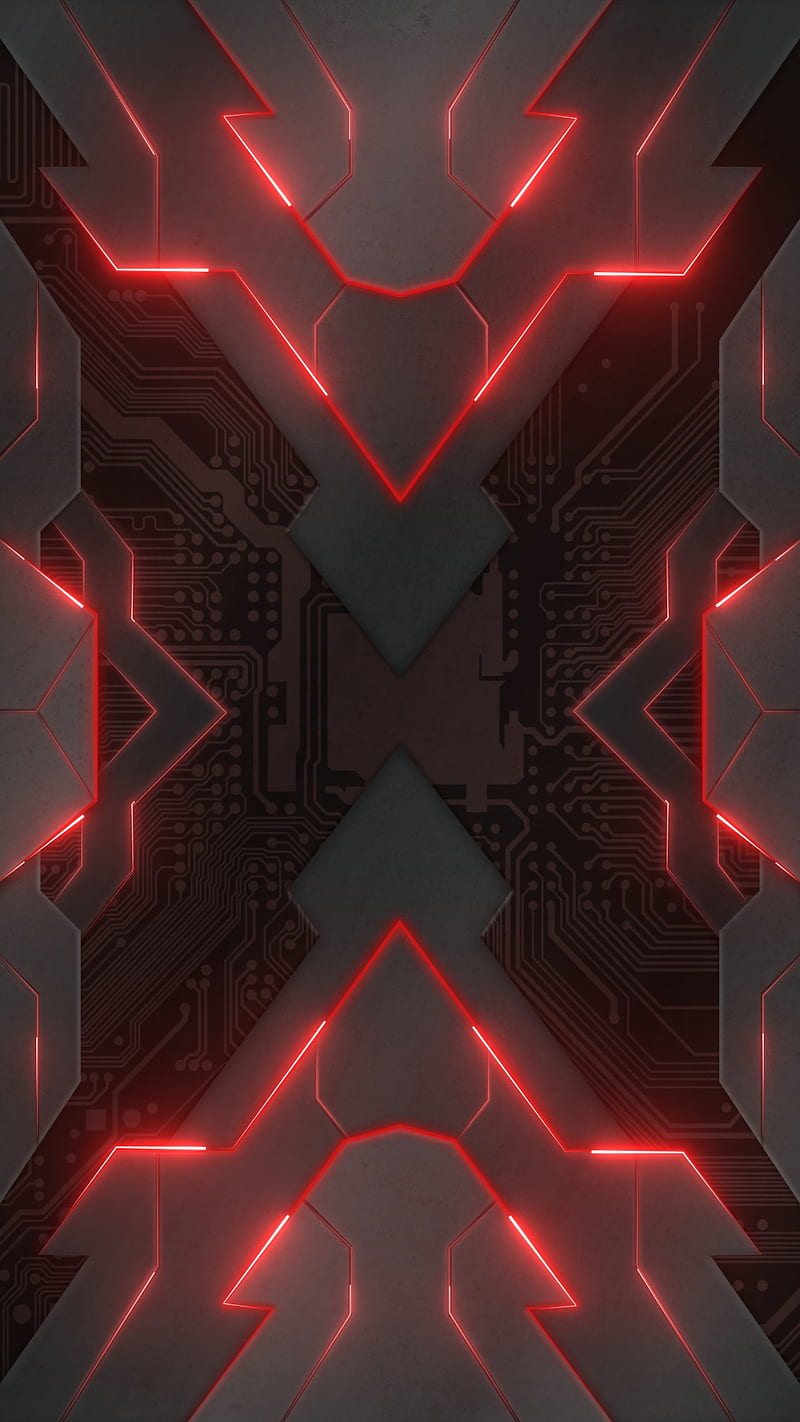 Tech-RED GREY, game, gaming, marvel, neon, red, symbol, tech, technology, triangle, HD phone wallpaper