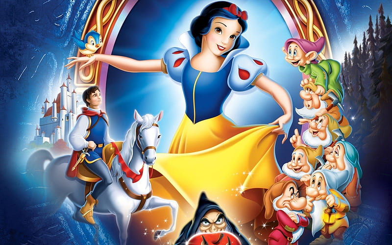 Snow White, witch, seven dwarfs, prince, disney, HD wallpaper