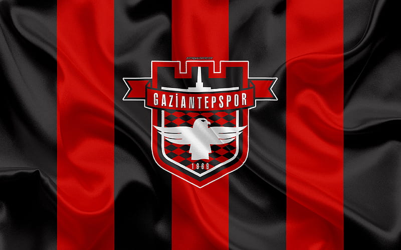 Gaziantepspor logo, silk texture, Turkish football club, red black flag, emblem, 1 Lig, TFF First League, Gaziantep, Turkey, football, HD wallpaper