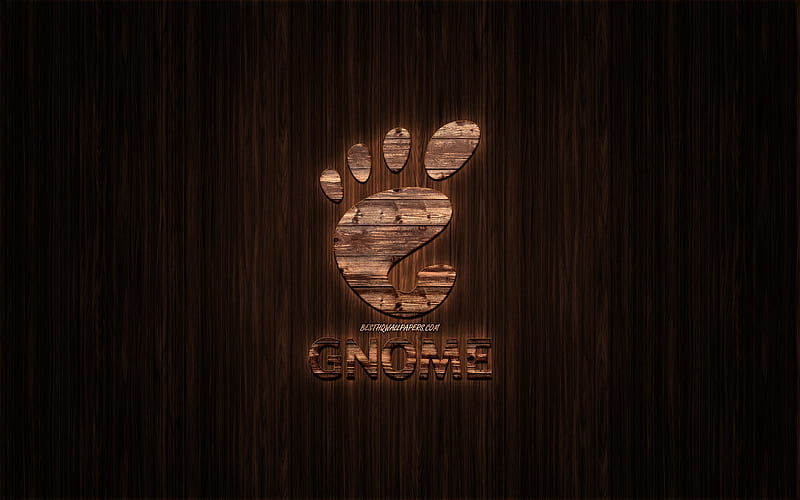 GNOME logo, wooden logo, wooden background, GNOME, emblem, brands, wooden art, Linux, HD wallpaper