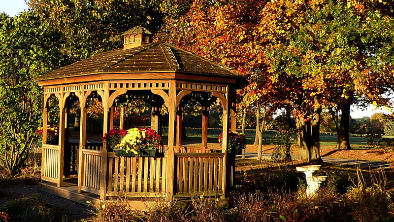 Wooden Gazebo In Autumn Foliage, Fall, Gazebos, Autumn, Foliage, Nature ...