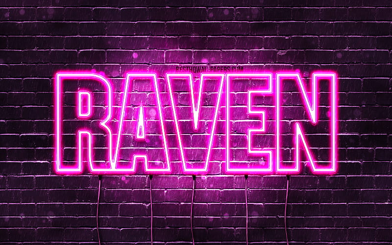 Raven with names, female names, Raven name, purple neon lights, horizontal text, with Raven name, HD wallpaper