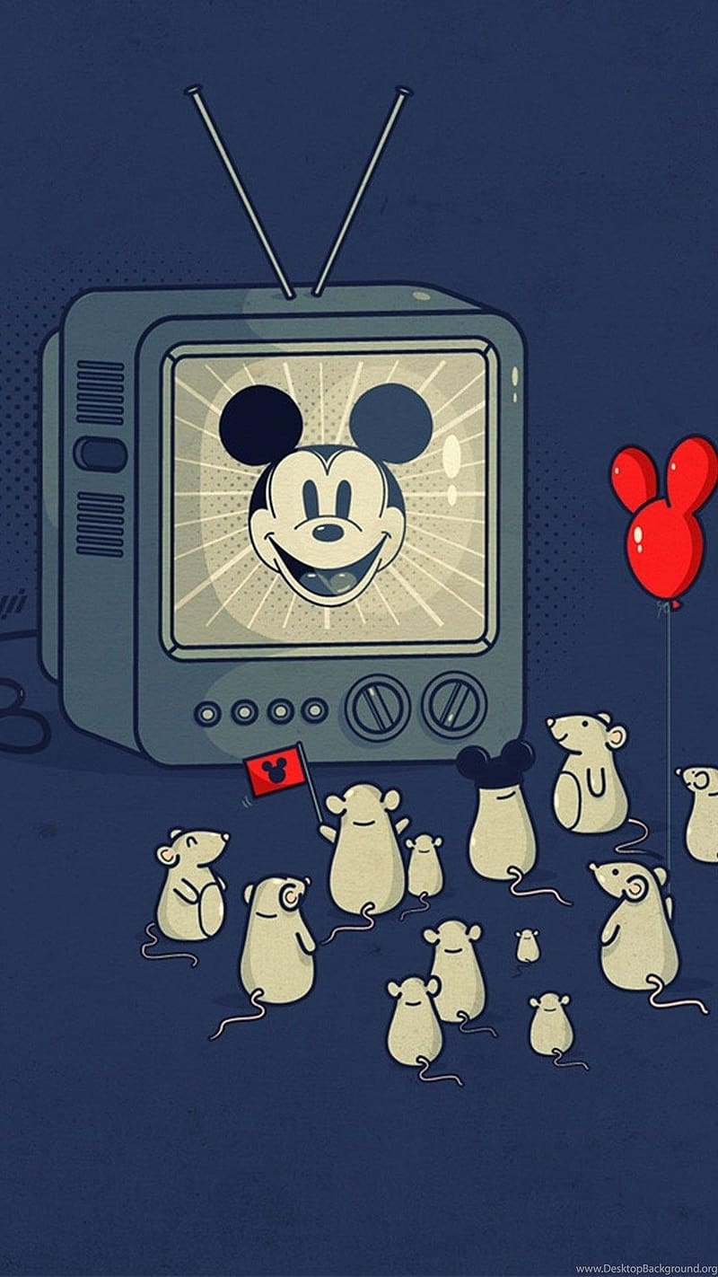 Mickey Mouse, Mouse Watching TV, animated, cartoon, HD phone wallpaper