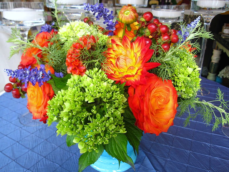 Brighten your day, hydrangea, rose, bright, flowers, vibrant arrangement, HD wallpaper
