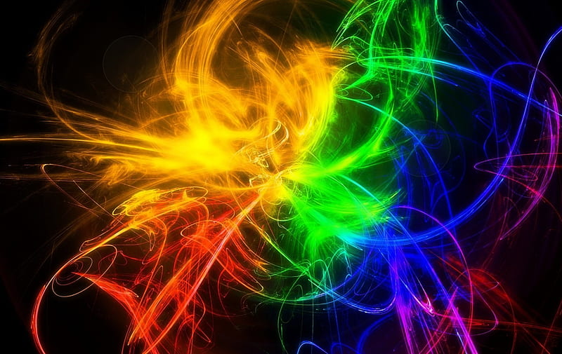 Colorful smoke, red, black, yellow, rainbow, green, fractal, texture, smoke, pink, blue, HD wallpaper