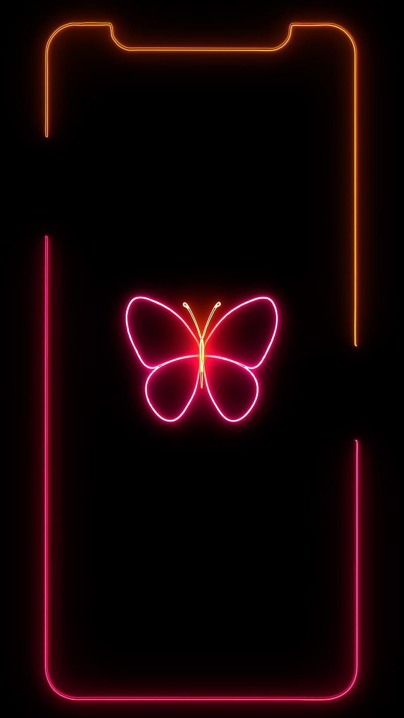 Butteryfly Frame, Butterflies, amoled oled black background, beautiful sureal, butterfly, desenho, glowing neon, iframes frame frames glowing neon boarder line popular trending new iphone apple high quality live border notch, HD phone wallpaper