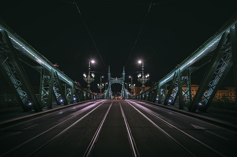 night city, city, bridge, road, lights, HD wallpaper
