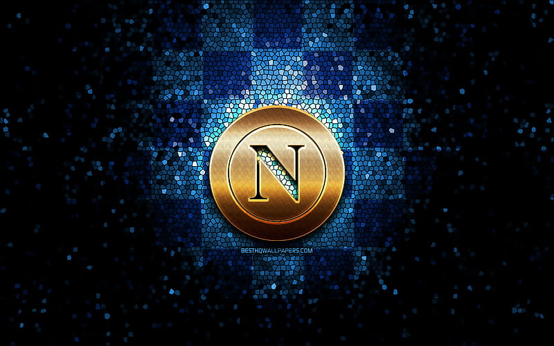 Napoli FC, glitter logo, Serie A, blue checkered background, soccer, SSC Napoli, italian football club, Napoli logo, mosaic art, football, Italy, HD wallpaper