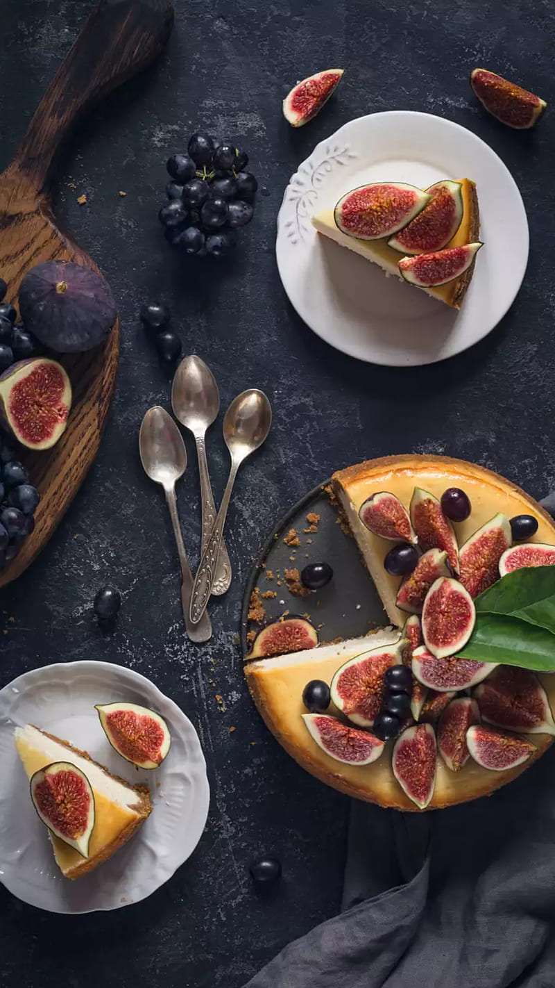 Cheesecake, cake, fig, food, fruit, HD phone wallpaper