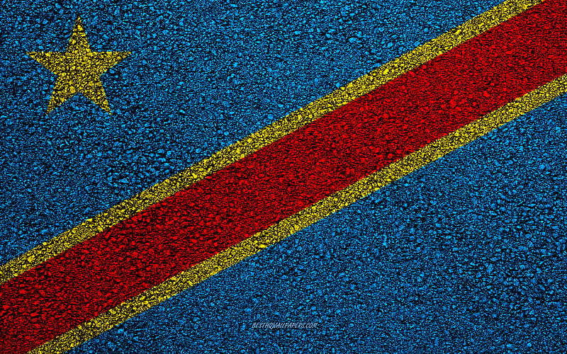Flag of Democratic Republic of Congo, asphalt texture, flag on asphalt, Africa, Democratic Republic of Congo, flags of African countries, HD wallpaper