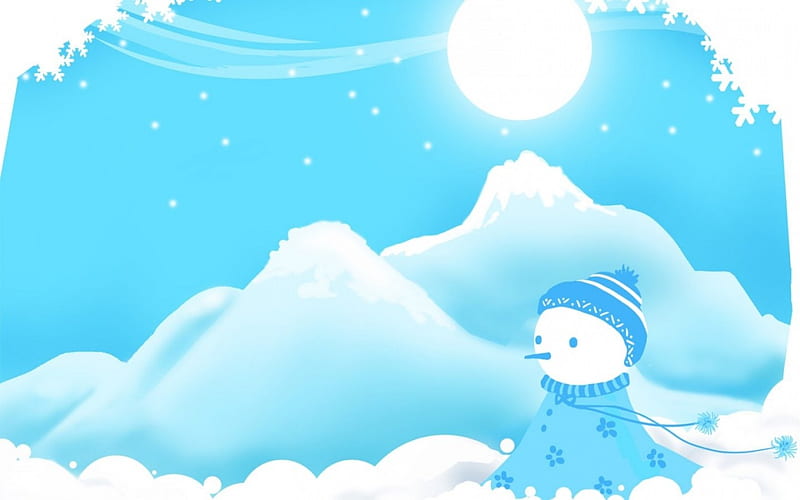 Happy Winter Day!, fantasy, sun, snowman, white, blue, vector, card, HD ...