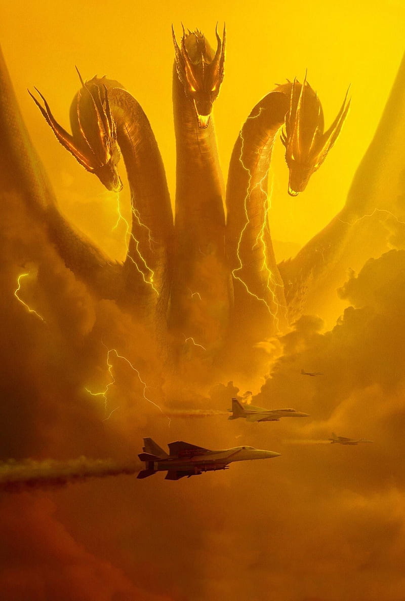 Ghidorah false king, alien, fantastic, ghidora, godzilla, hydra, monster, yellow, HD phone wallpaper