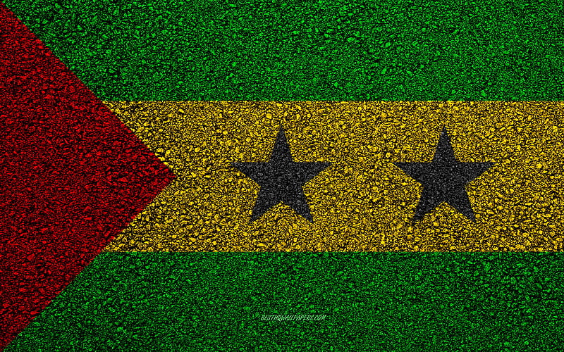 Flag of Sao Tome and Principe, asphalt texture, flag on asphalt, Sao Tome and Principe flag, Africa, Sao Tome and Principe, flags of African countries, HD wallpaper