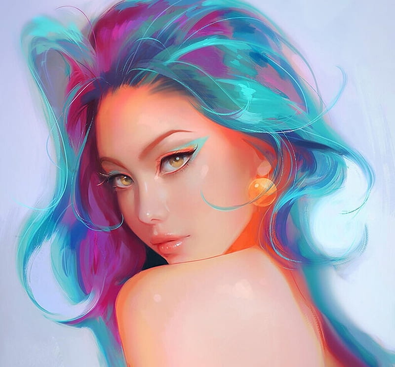 Girl, art, rossdraws, blue, fantasy, face, earring, HD wallpaper | Peakpx
