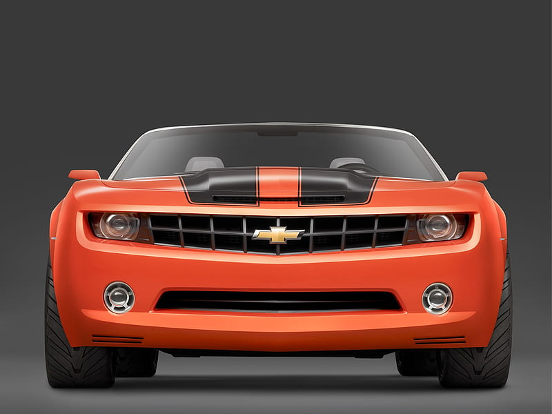 Camaro convertible, front, convertible, camaro, orange, HD wallpaper