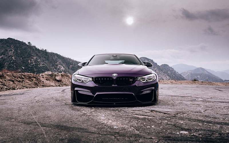 BMW M4, F82, 2018, Purple M4, front view, tuning M4, sports cars, German cars, BMW, HD wallpaper