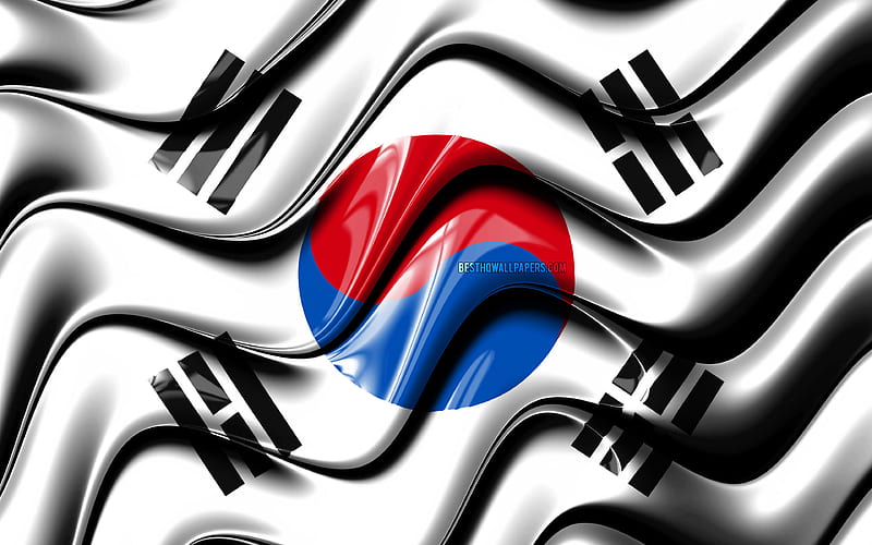 South Korean flag Asia, national symbols, Flag of South Korea, 3D art, South Korea, Asian countries, South Korea 3D flag, HD wallpaper