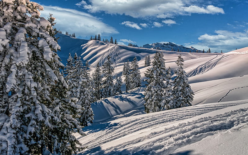 Switzerland, winter, beautiful nature, mountains, Alps, snowdrifts, swiss nature, R, HD wallpaper