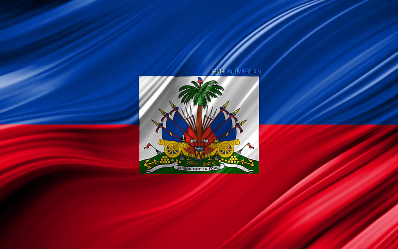 Haitian flag, North American countries, 3D waves, Flag of Haiti, national symbols, Haiti 3D flag, art, North America, Haiti, HD wallpaper