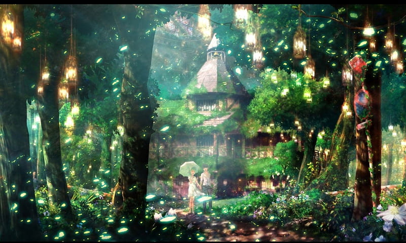 A walk in the magical forest, Walk, Forest, Couple, Anime, HD wallpaper