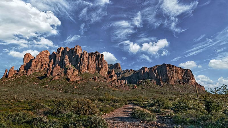 The Lost Dutchman, Arizona, sky, rocks, usa, desert, landscape, clouds, HD wallpaper