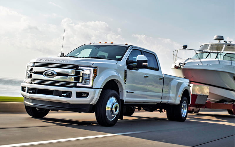 Ford F-450, Super Duty, Limited, 2018 white big SUV, USA, new F-450, transportation boats, American cars, Ford, HD wallpaper