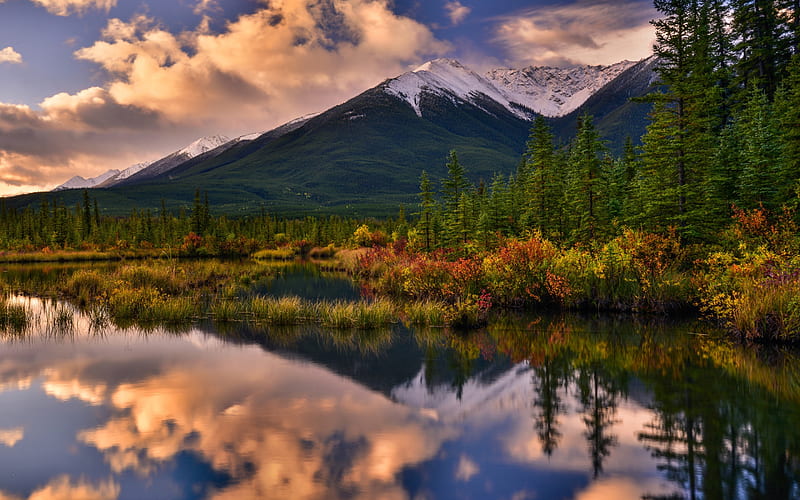 Banff National Park, sunset, Canadian Rockies, mountains, Alberta, Canada, North America, beautiful nature, HD wallpaper