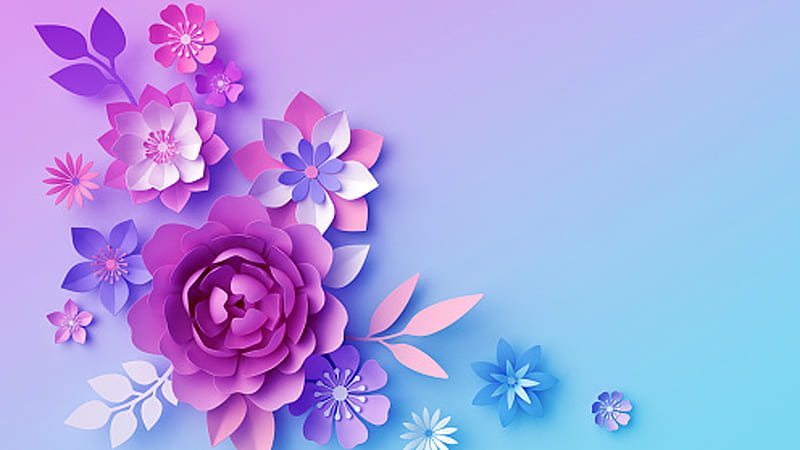 Pink Purple Blue Flowers Petals In Light Purple Blue Background Blue, HD wallpaper