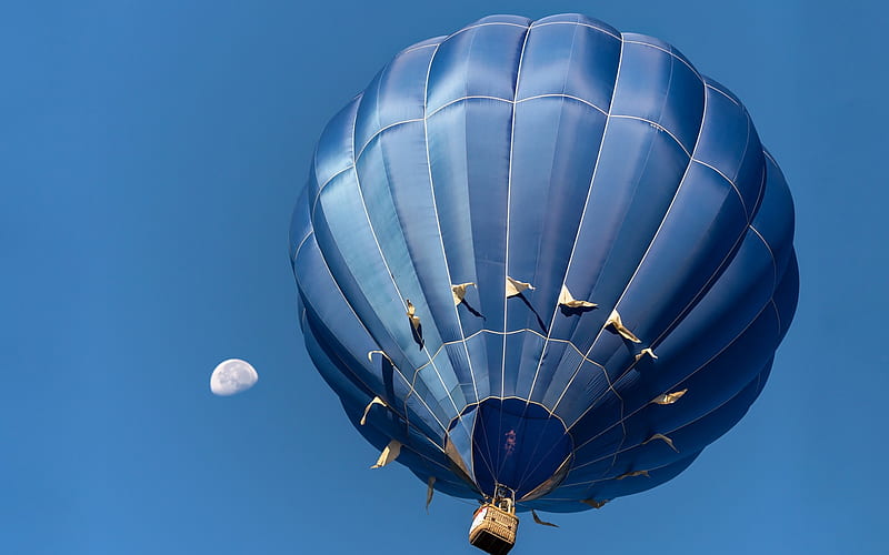 blue flying inflatable balloon, flying machine, blue clear sky, balloon, HD wallpaper