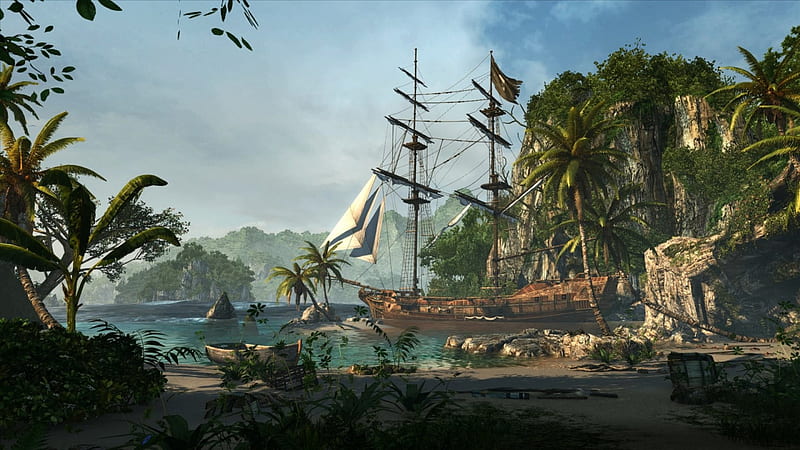 Pirate Cove, pirates, creed, cove, game, assassins, video, HD wallpaper