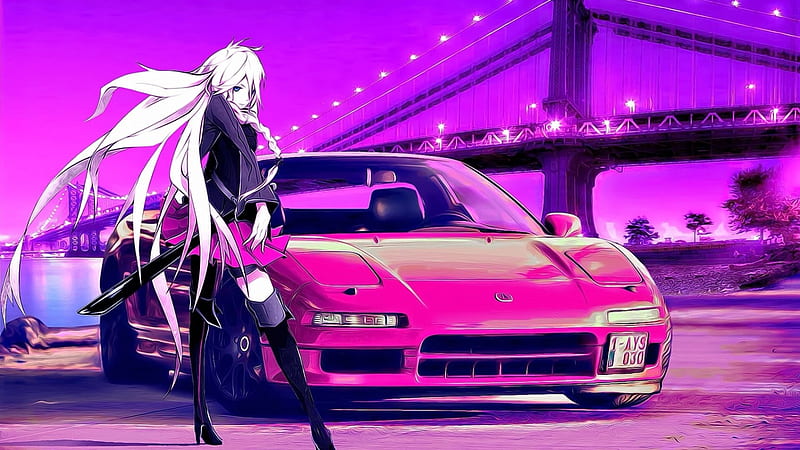 Wallpaper autumn, girl, anime, machine, Nissan, GT-R, car, art for mobile  and desktop, section прочее, resolution 2132x1200 - download