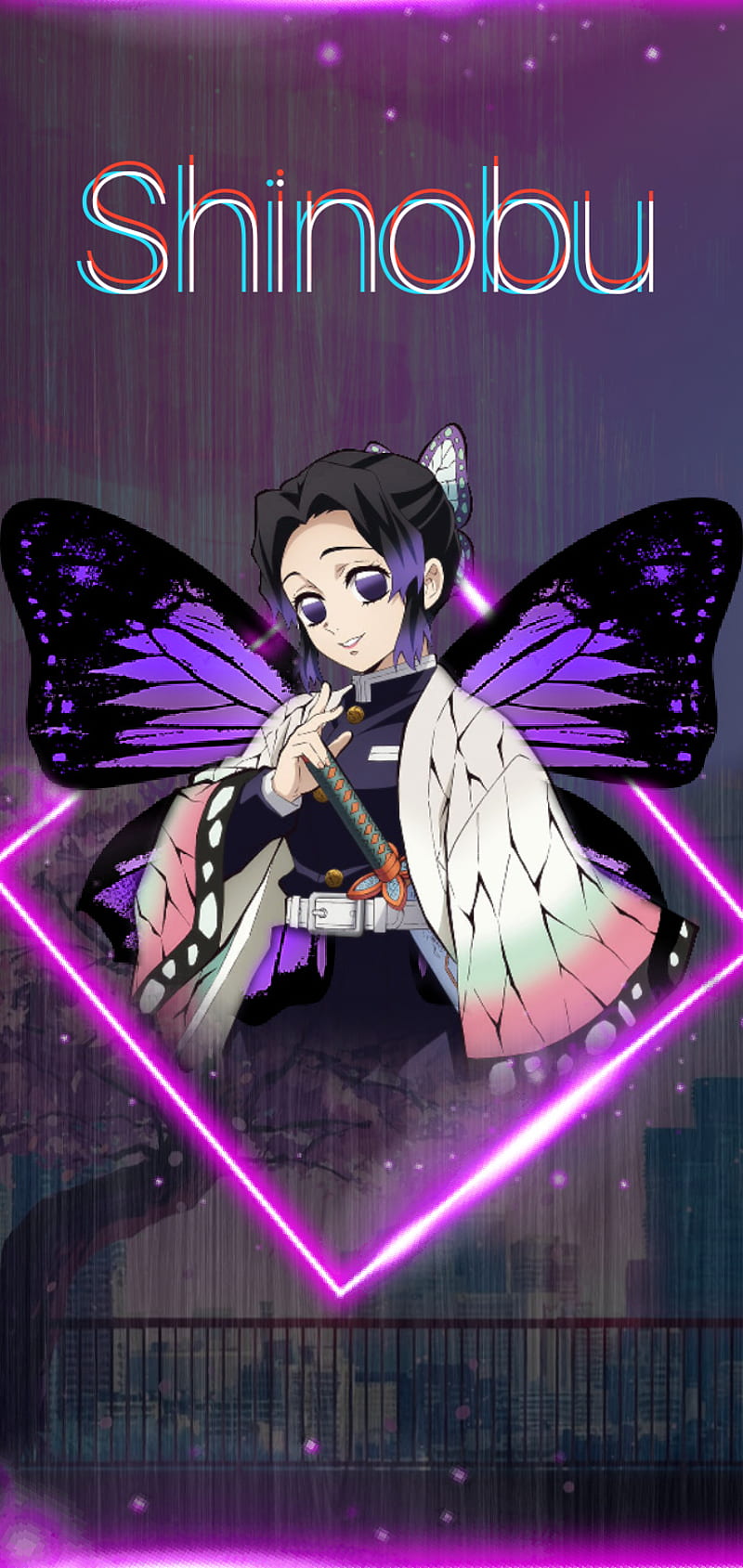 Shinobu, anime, butterfly, demon slayer, girl, hashira, kimetsu no yaiba, purple, wings, HD phone wallpaper