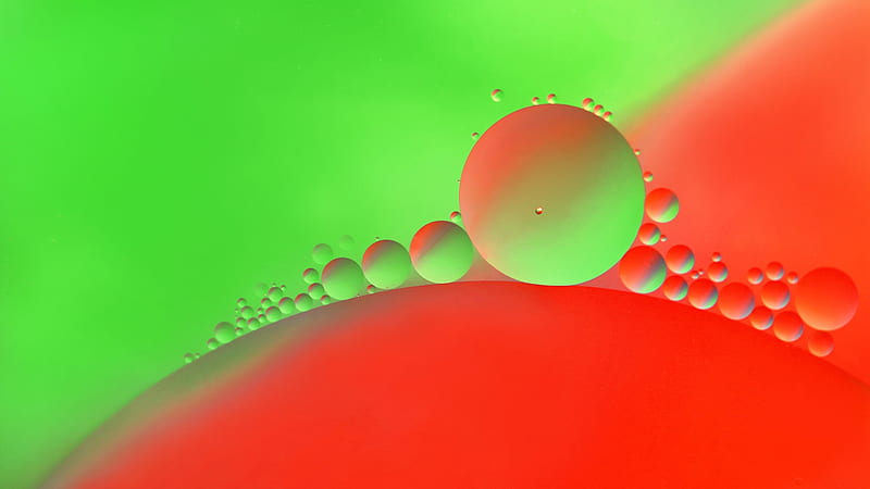 Abstract, oil, red, water, green, bubbles, drops, HD wallpaper