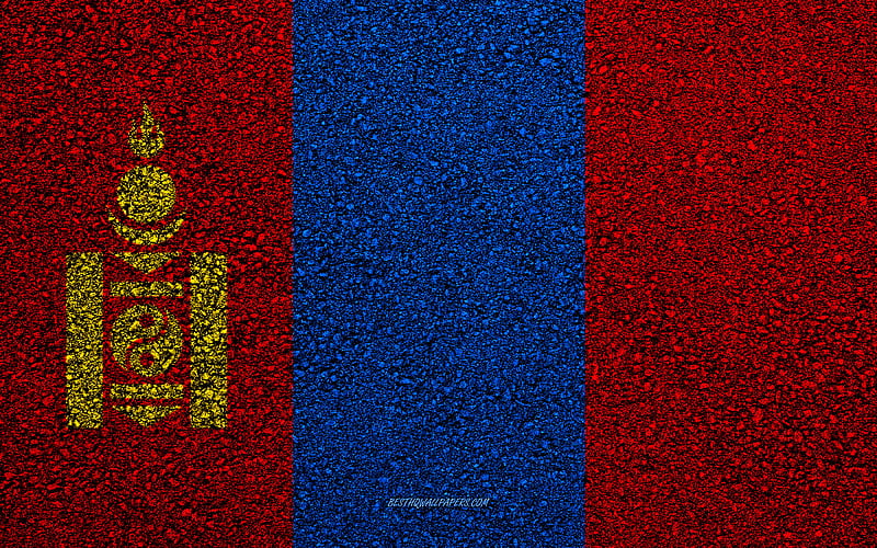 Flag of Mongolia, asphalt texture, flag on asphalt, Mongolia flag, Asia, Mongolia, flags of Asia countries, HD wallpaper