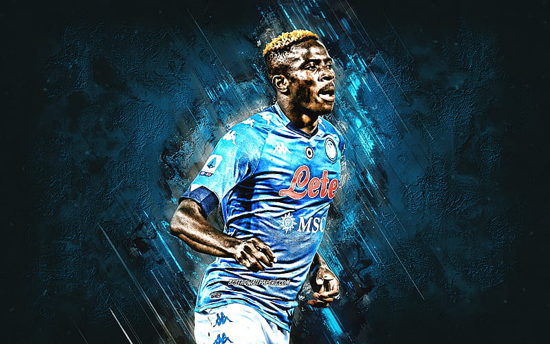 Victor Osimhen, Napoli, Nigerian footballer, portrait, blue stone background, football, Italy, HD wallpaper