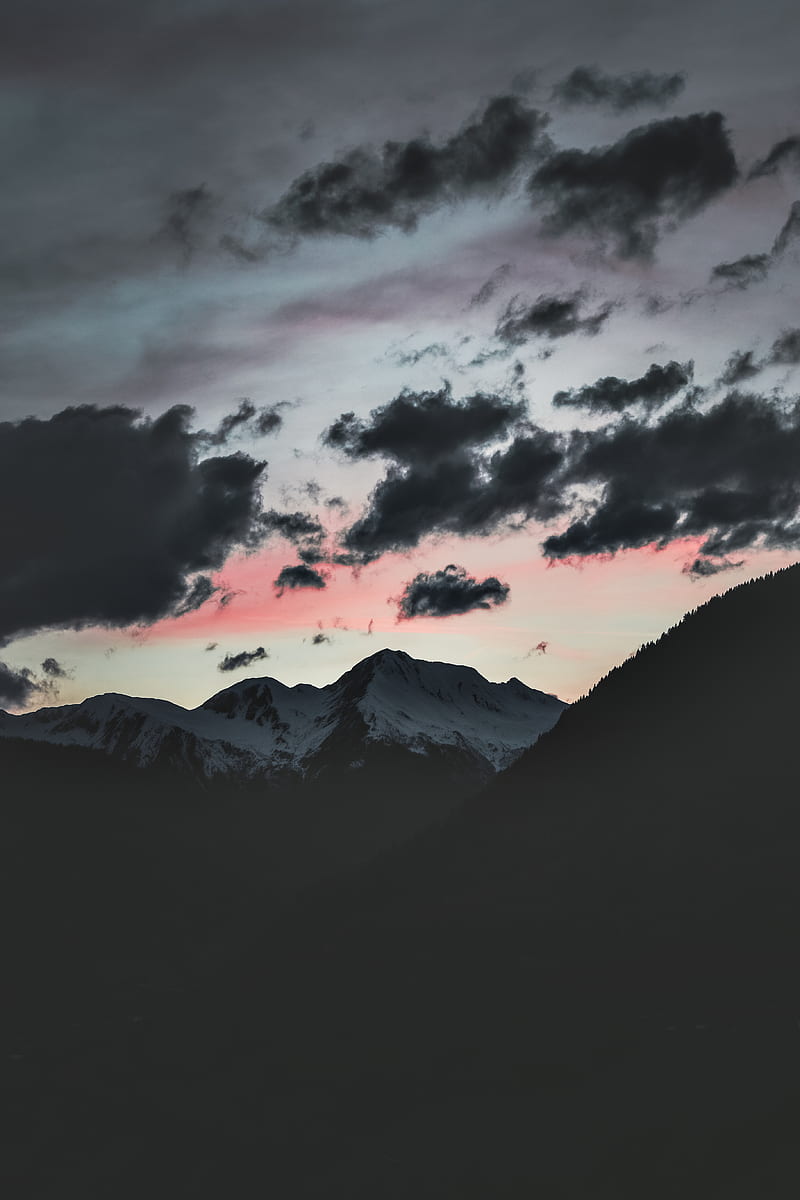 clouds, mountains, peak, dark, HD phone wallpaper