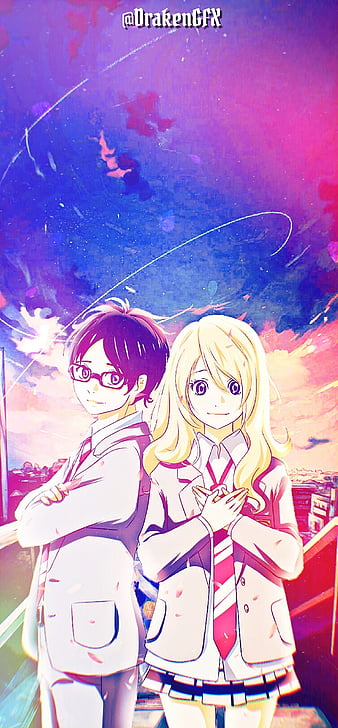 Kaori and Kousei, shigatsu wa kimi no uso, sky, stars, your lie in april,  HD wallpaper