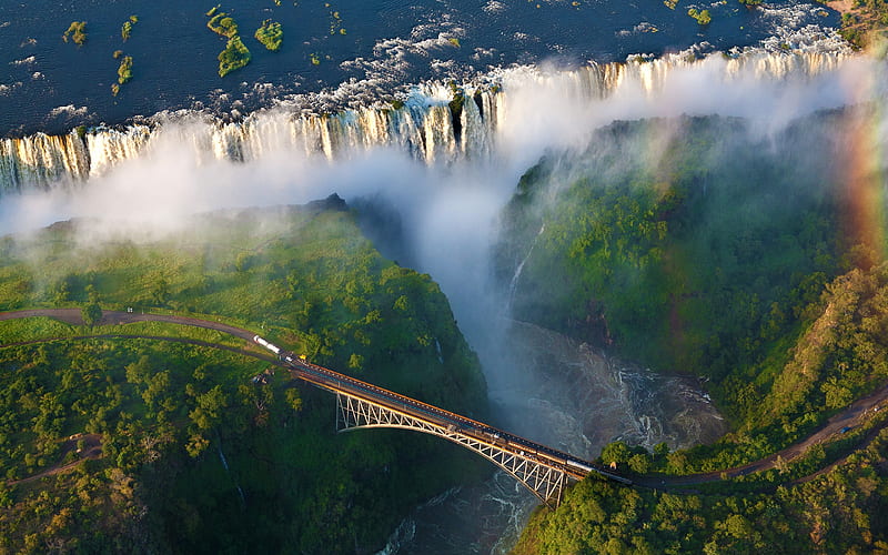 Victoria Falls, Zimbabwe, bridge, Zambia, waterfall, nature, trees, HD wallpaper