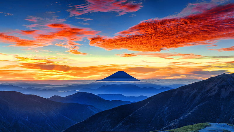 Mt. Fuji, fuji, mountain, japan, nature, japanase, sky, clouds, scenery, HD wallpaper