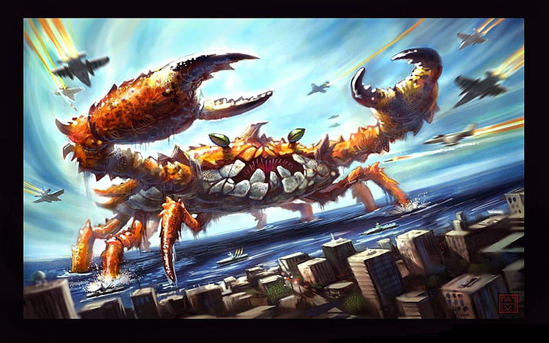 Crab Invasion, gient, attack, crab, HD wallpaper