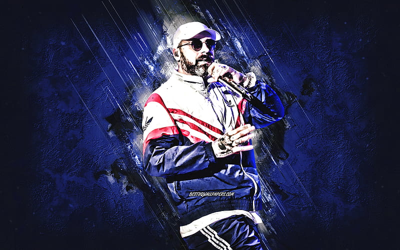 Sido, German rapper, Paul Hartmut Wurdig, blue stone background ...