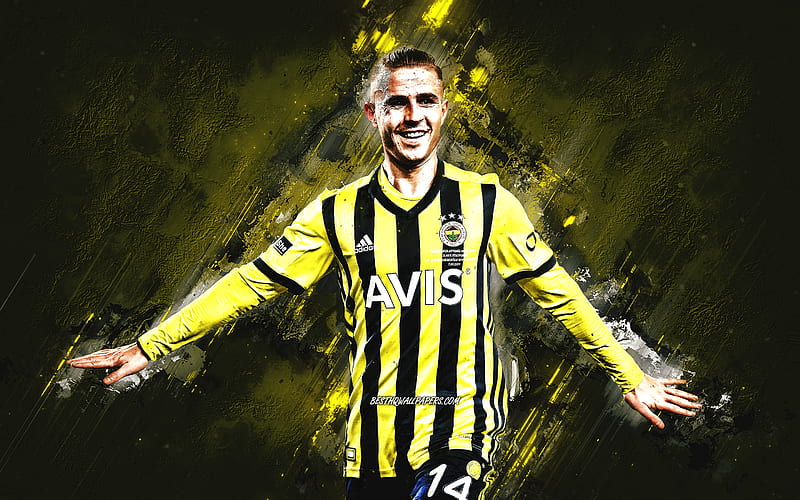 Dimitris Pelkas, Fenerbahce, Greek footballer, portrait, yellow stone background, Turkey, football, HD wallpaper