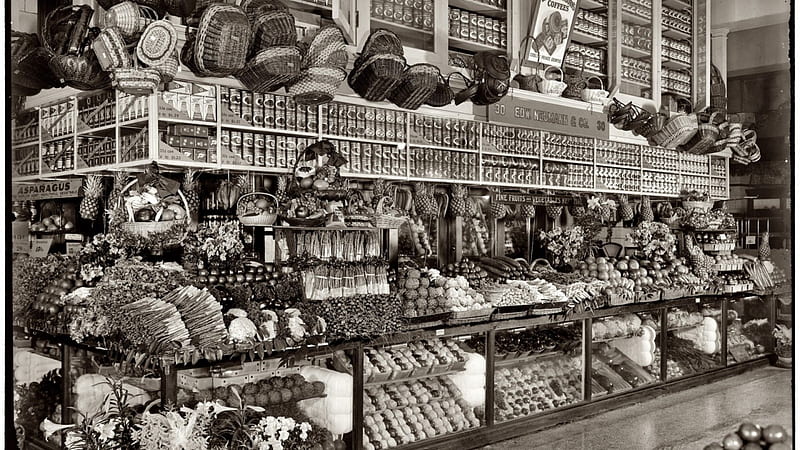 edw neumann market in detroit circa 1910, store, monochrome, vintage, market, HD wallpaper